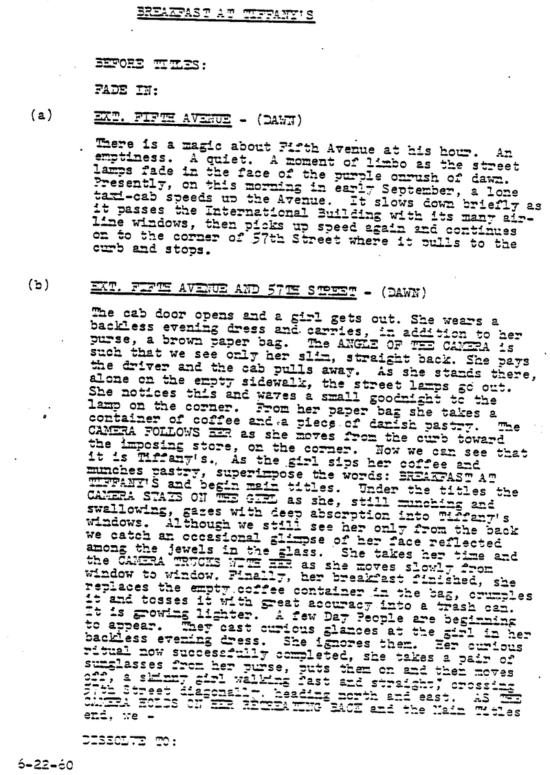 Page One: “Breakfast at Tiffany’s” (1961)