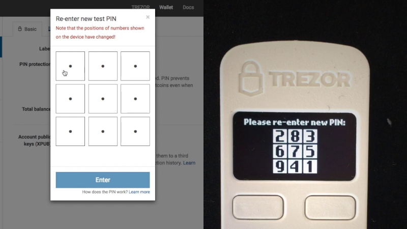 pin code entry on Trezor One
