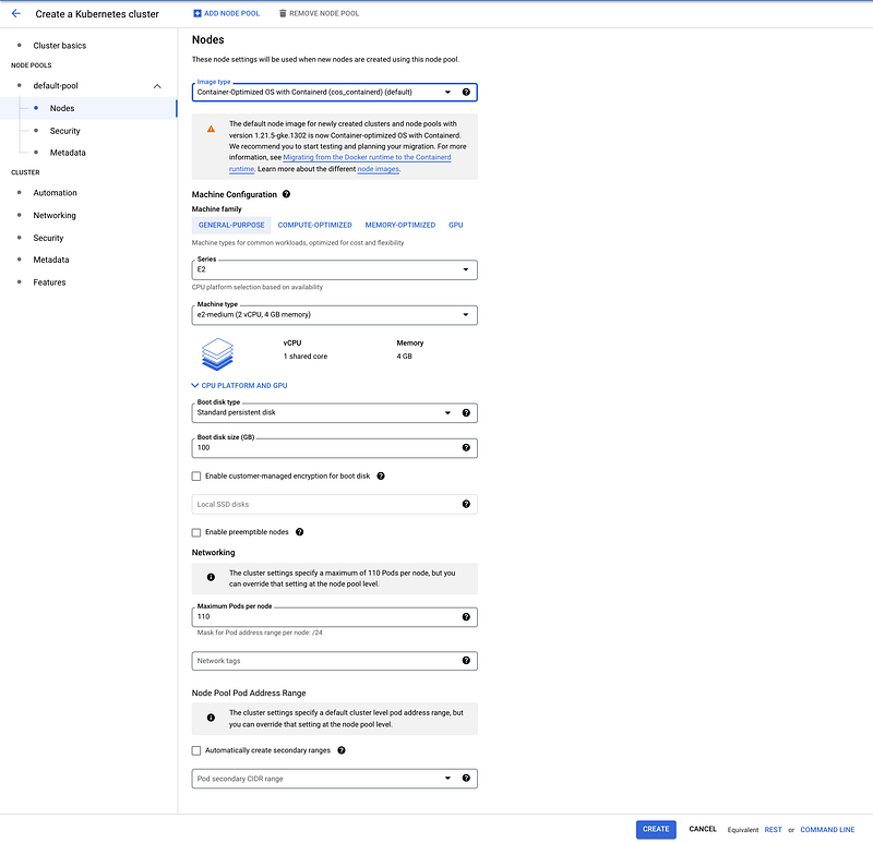 Some of the controls for a Kubernetes Cluster on GCP