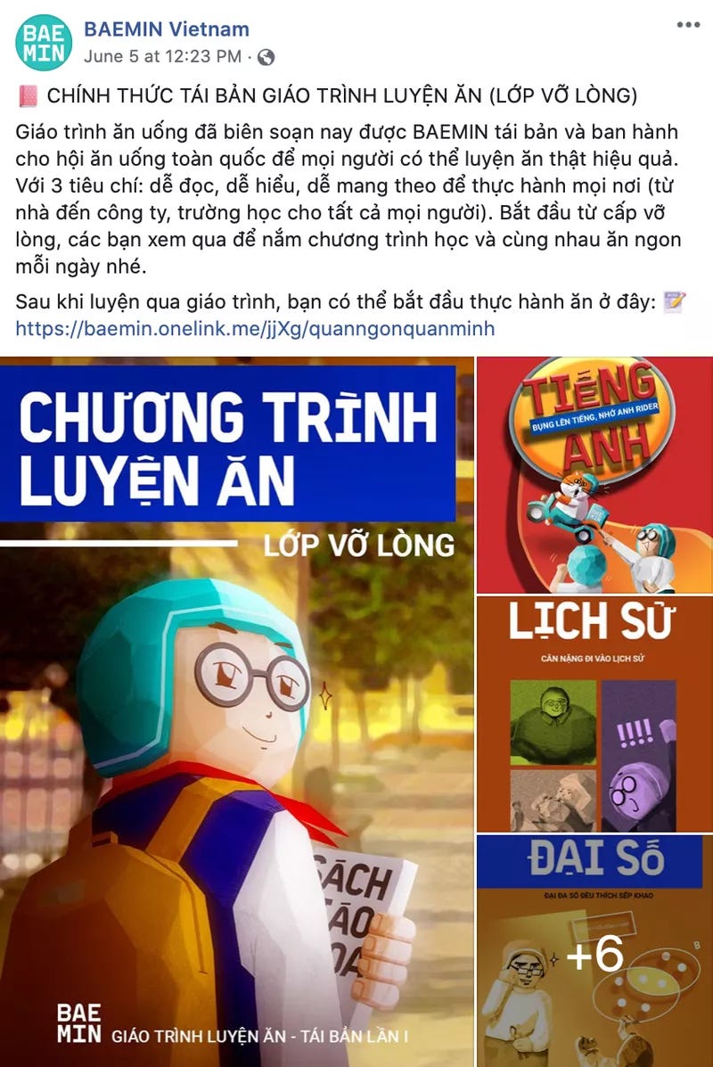 Baemin kết hợp chuyện ăn với sách giáo khoa — thứ mà ai cũng sẽ trải qua trong đời — một cách rất dí dỏm.