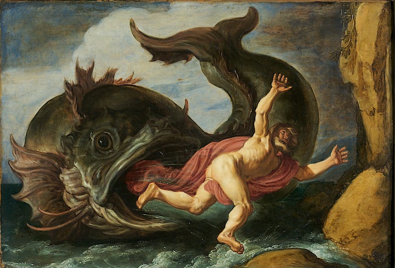 Jonah gets swallowed by the whale in the Bible