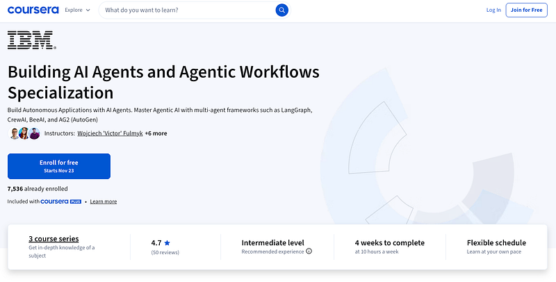 Building AI Agents and Agentic Workflows Specialization — Coursera