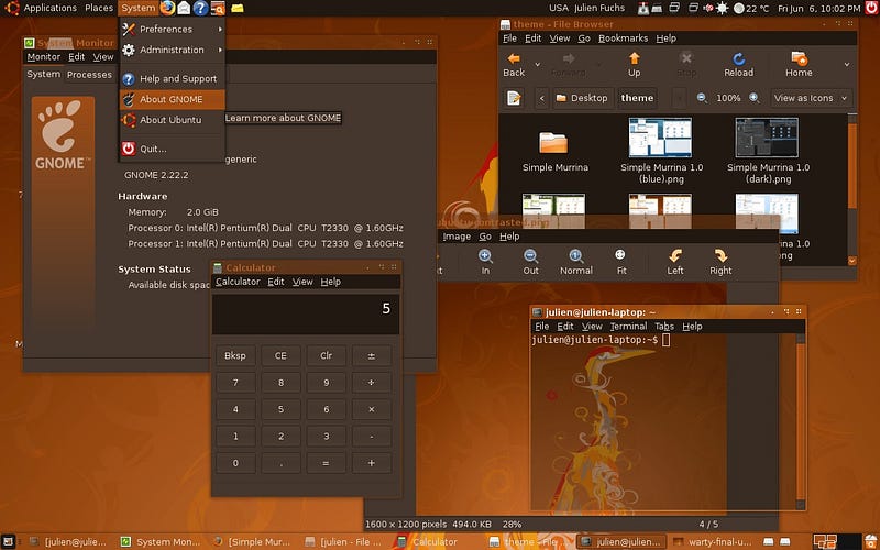 Ubuntu 8.04 LTS “Hardy Heron” with the GNOME 2 desktop. (Credit: JULIENFS on addons.videolan.org)
