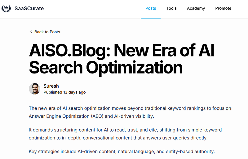 Check AISO Blog on SaaSCurate website