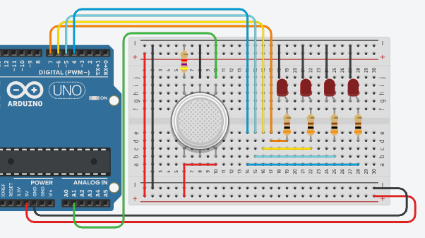 Gas Level Indicator with LEDs using Arduino