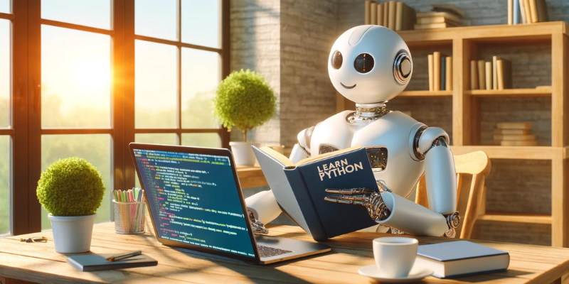 Robot learning Python in an office — Google AI Is Teaching Me Python