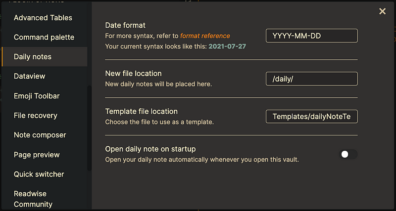 Daily Notes Settings