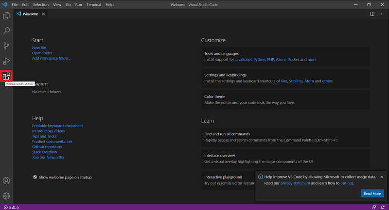 Check extensions for visual studio code