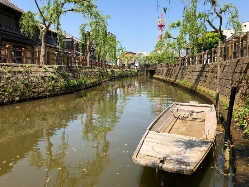 A canal with a boat at Sawara in Chiba Prefecture