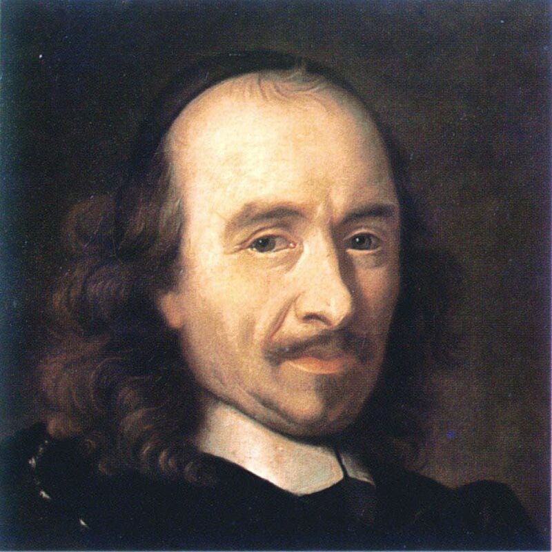 A painting of a man (Corneille) with long curly brown hair, a moustache, and a small goatee