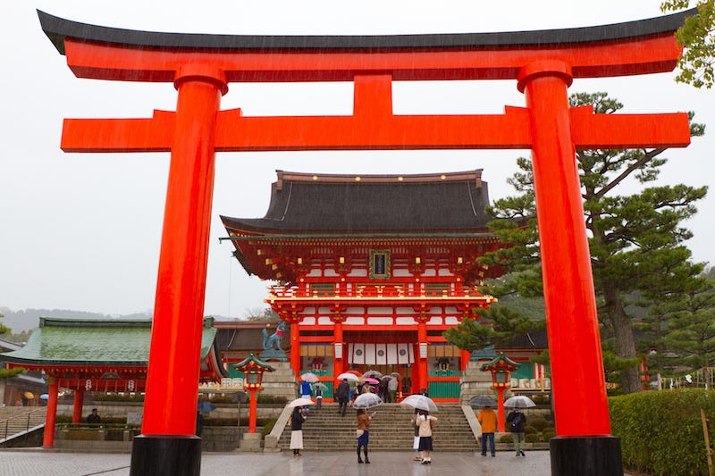 The entrance to Kyoto’s Fushimi Inari Taisha during the Rainy Season