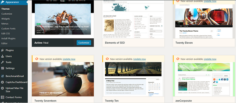 Example of an admin portal (WordPress)