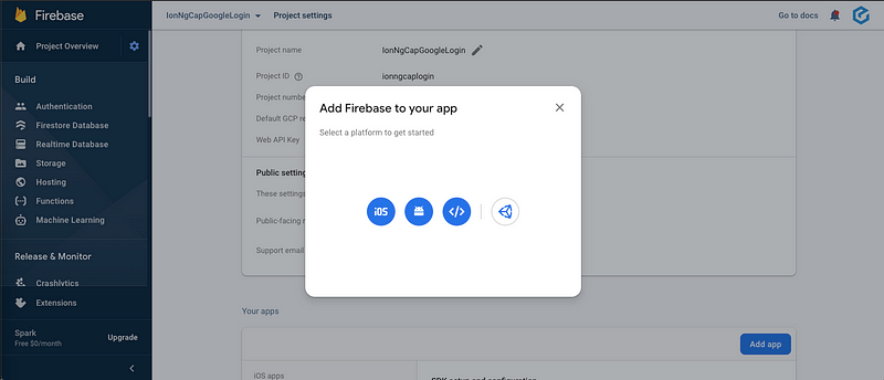 Add an Android app in Google Project (Firebase Console)