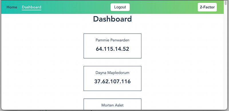 A screen showing a list of customers, each customer is shown in a box