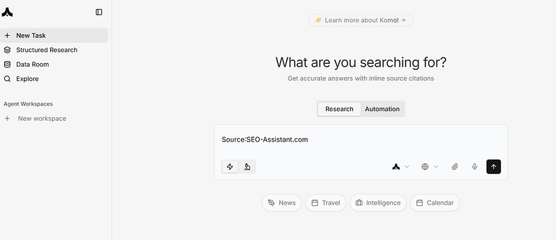 komo ai search engine at seo-assistant.com