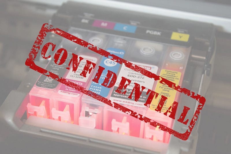 “Confidential” Image by Gerd Altmann from Pixabay, Ink Cartridges image from Pxfuel
