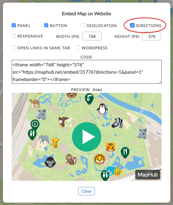 Directions button in embed