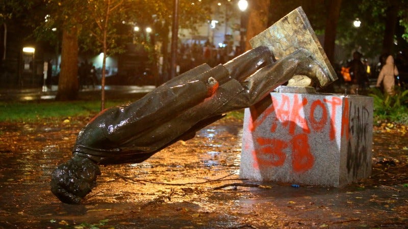 Abraham Lincoln statue knocked down in Portland, Oregon.