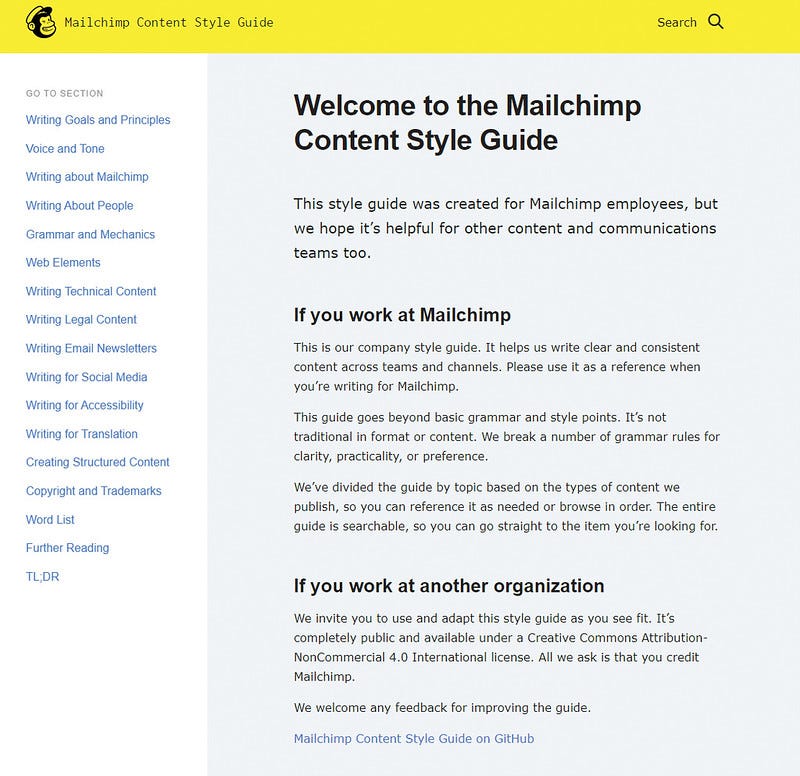 FIGURE 1.1: Mailchimp’s Content Style Guide is one of the first digital content style guides to be shared publicly and provides brilliant advice, especially on catering voice and tone to a variety of customer content experiences, such as newsletters, legal content, and so on.
