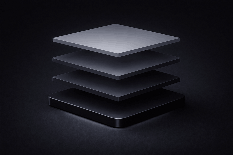 Four elevation levels showing luminance-based hierarchy instead of shadows*