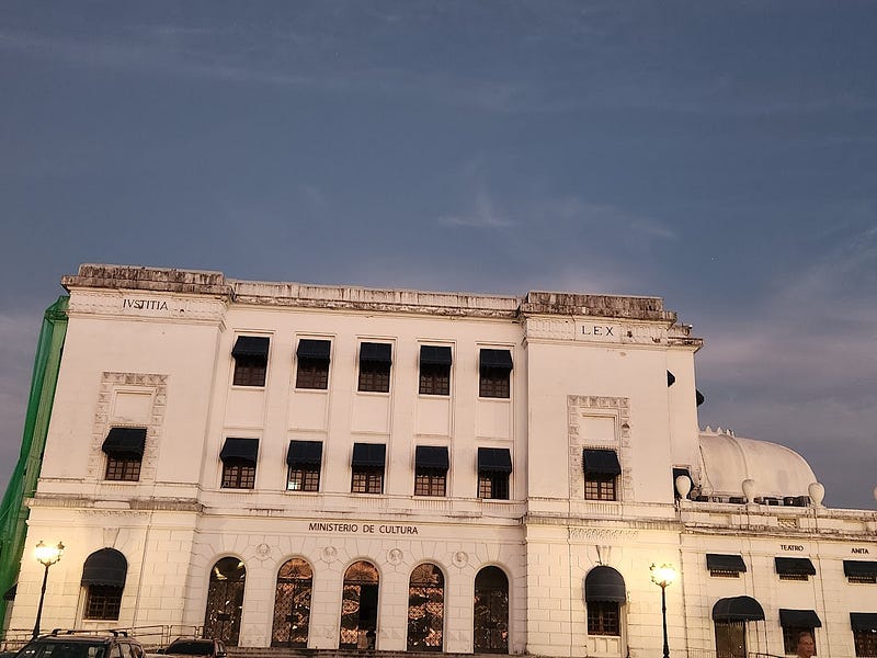 Large, white, Italian style theater.