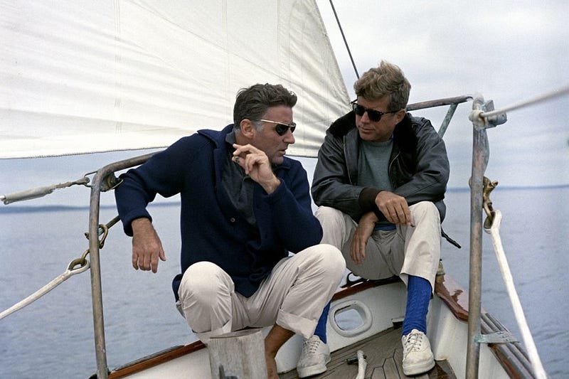 Peter Lawford — left, pictured with his brother-in-law President John F Kennedy