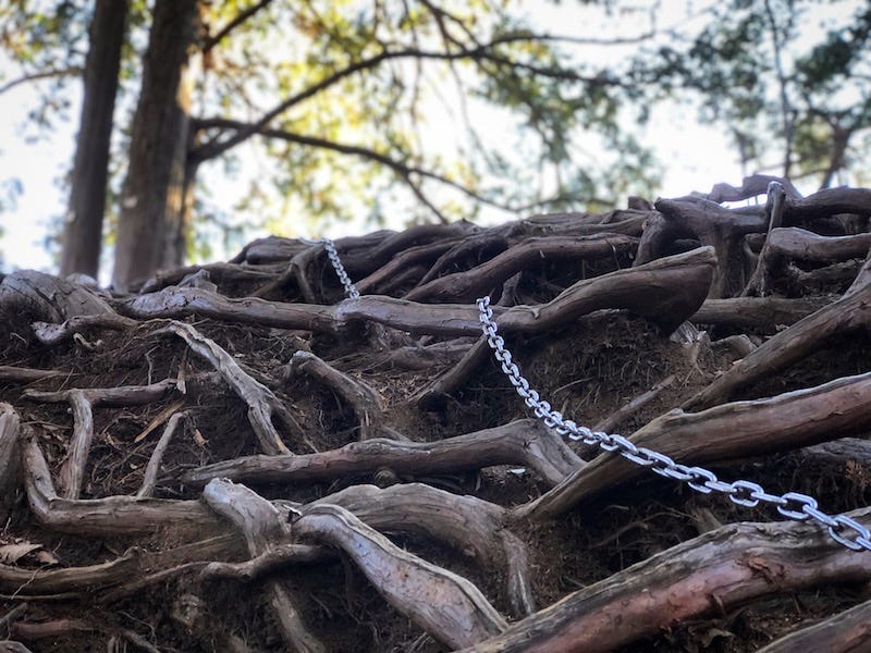 A chain that is used to climb up to Mt. Mitake’s Tengu Rock in western Tokyo