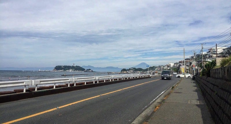 The island of Enoshima as seen from the Shichirigahama Beach in Kanagawa Prefecture