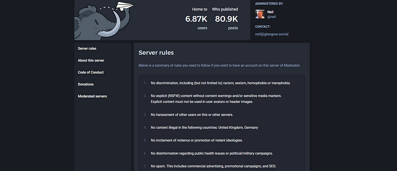 Example of a server’s rule’s page