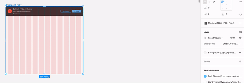 Gif showing a system banner inside a grid while adjusting the mode to automatically adjust the width constraints, margins, and padding.