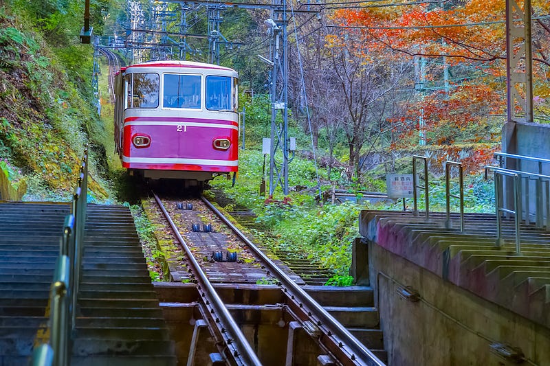 The cable car to Mt. Koyo during the koyo season in autumn