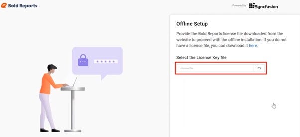 Activation of Bold Reports account by uploading the online unlock key.