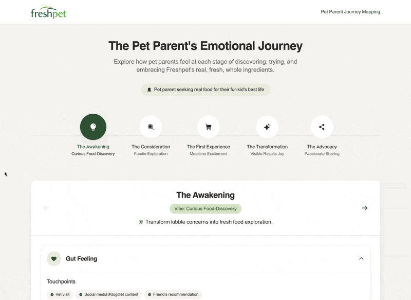 An interactive journey map based on Pete Sena Vibe Marketing framework