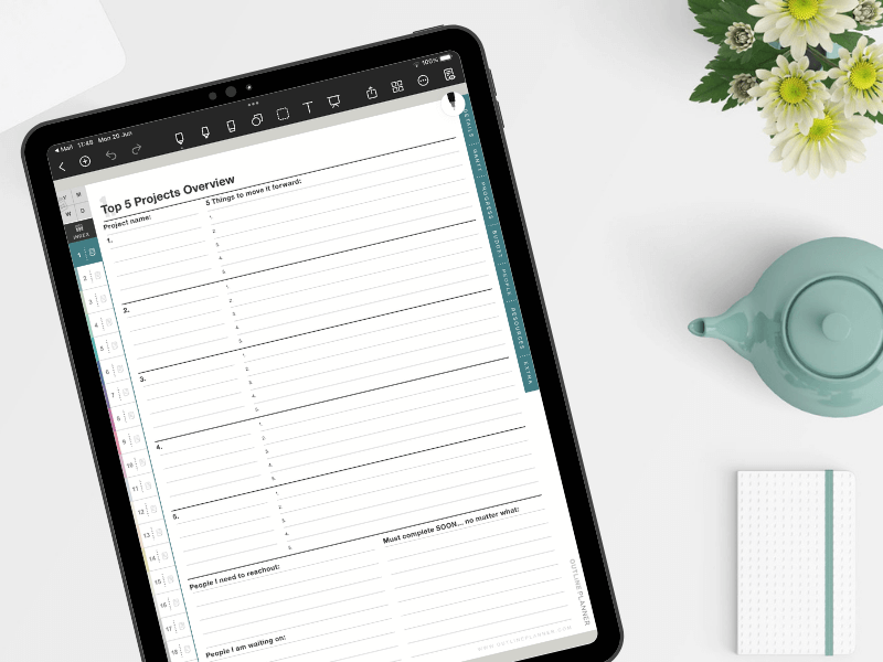 Project planner-goodnotes template inside the iPad Pro