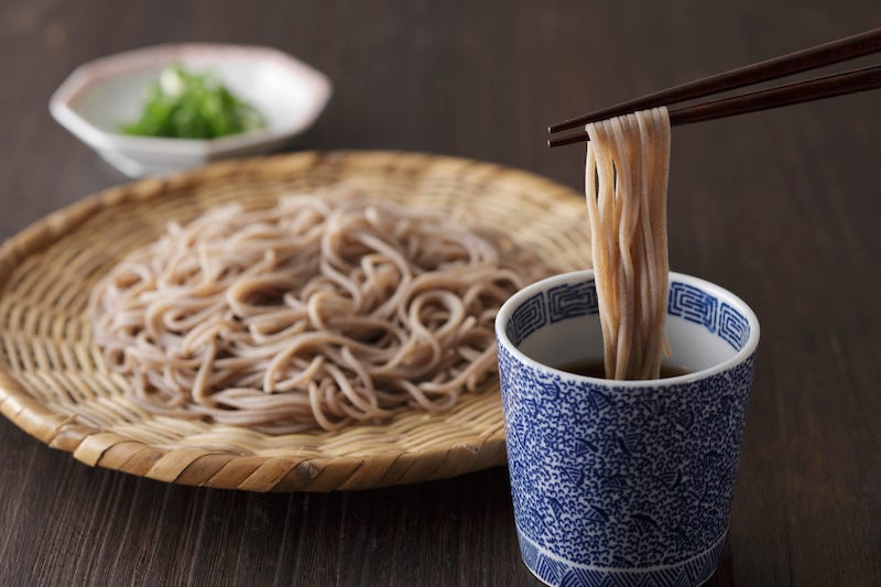 Travelers in Japan eat cold zaru soba noodles during the summer months