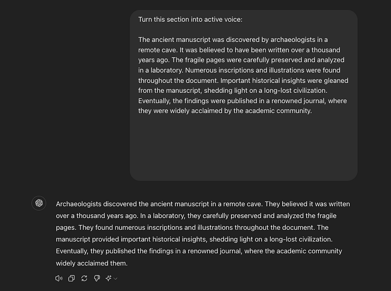 ChatGPT AI turning passive voice to active