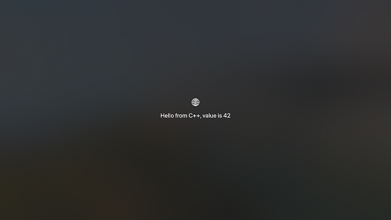 tvOS simulator showing C++ code execution with Hello message
