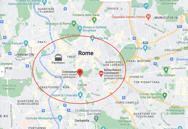 Best areas of Rome in the Google Maps