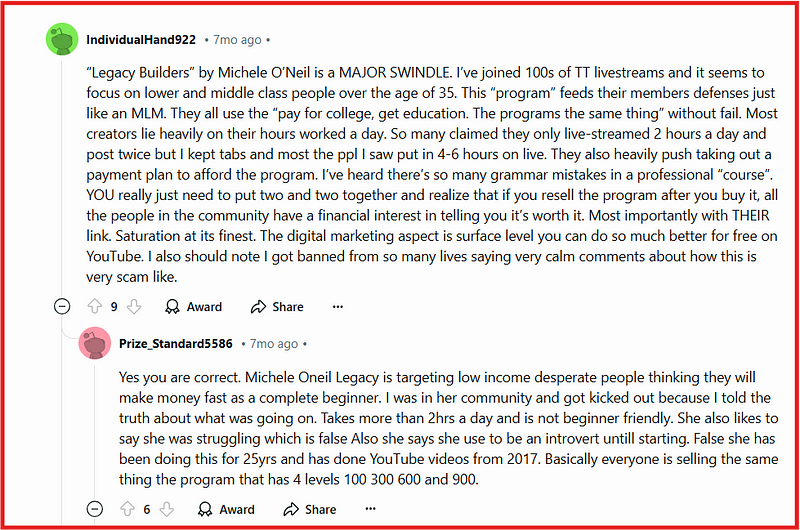 legacy builder program scam notes