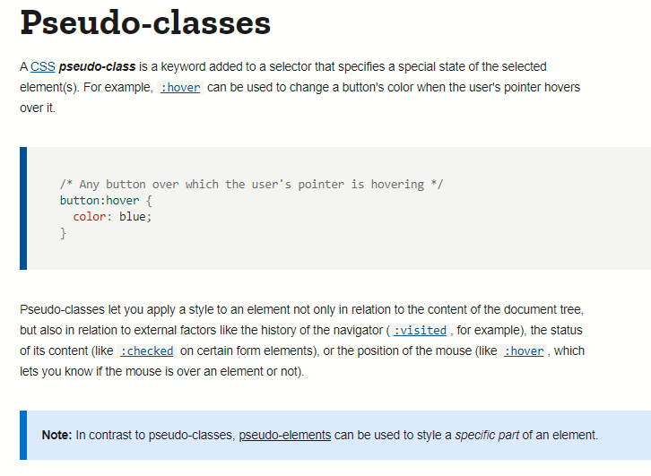 courtesy of Pseudo-classes — CSS: Cascading Style Sheets | MDN (mozilla.org)