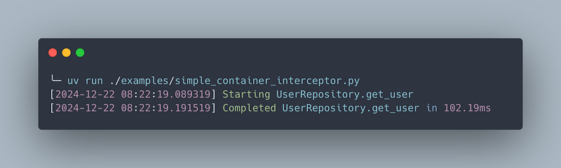 Screenshot of running the example Python script.