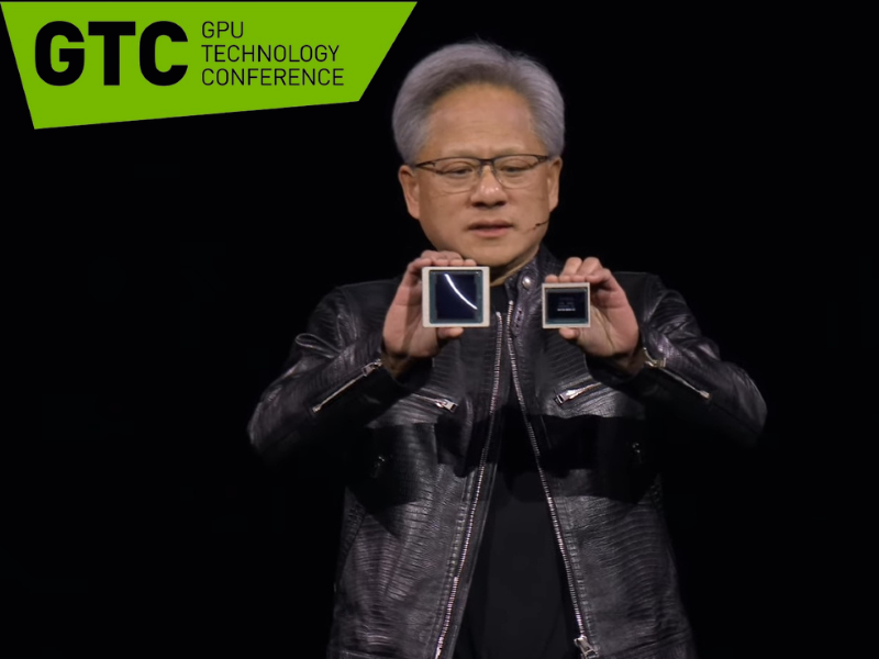 Nvidia’s CEO Jensen Huang presenting the new AI chip, Blackwell