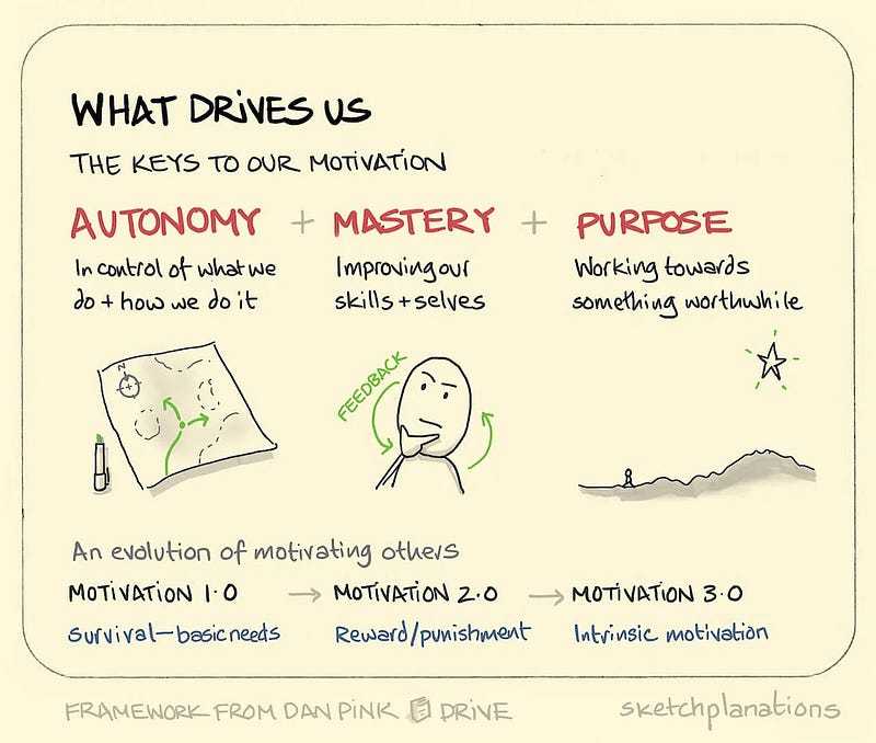 What drives us: autonomy + mastery + purpose