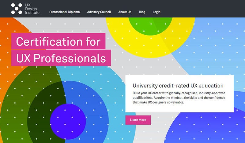 Image from UX Design Institute website promoting their courses