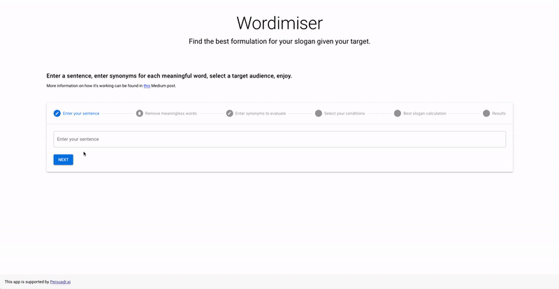 Gif of the Wordimiser app in action