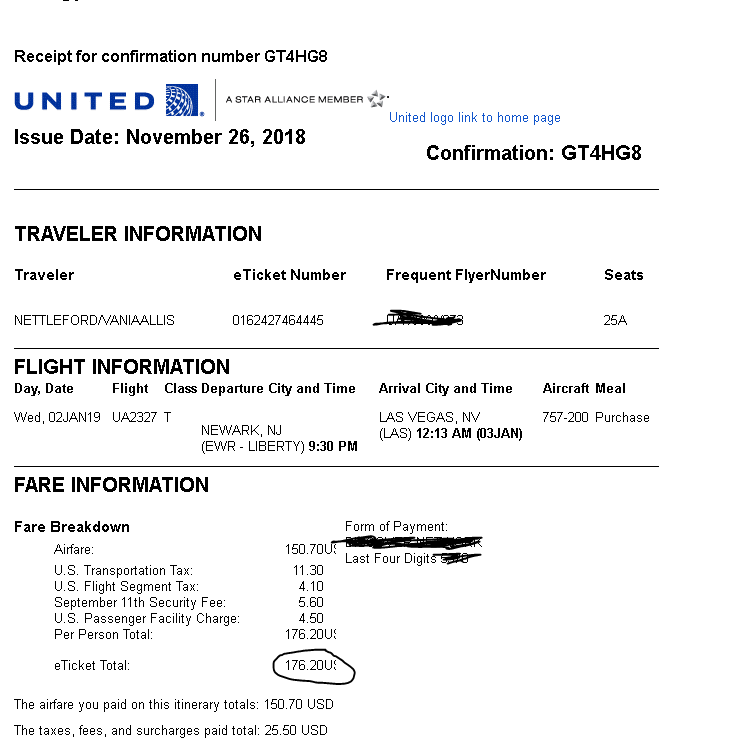 united receipt flight las vegas