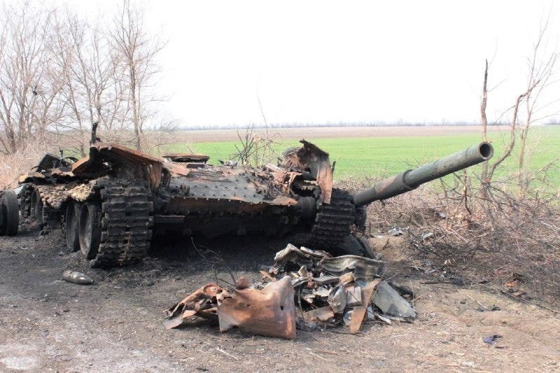 Remains of a Russian tank in the Zaporozhye region