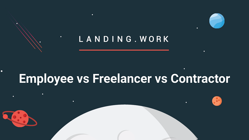 Banner with the sentence "Landing.work: ‘Employee vs Freelancer vs Contractor’"