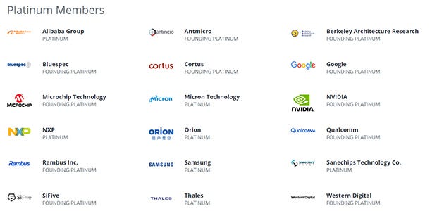 RISC-Vファウンデーションのプラチナメンバーには、Alibaba
Groupなどいくつかの中国企業が並ぶ