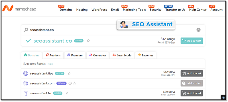 .co domain alternative to .com at seo-assistant.com